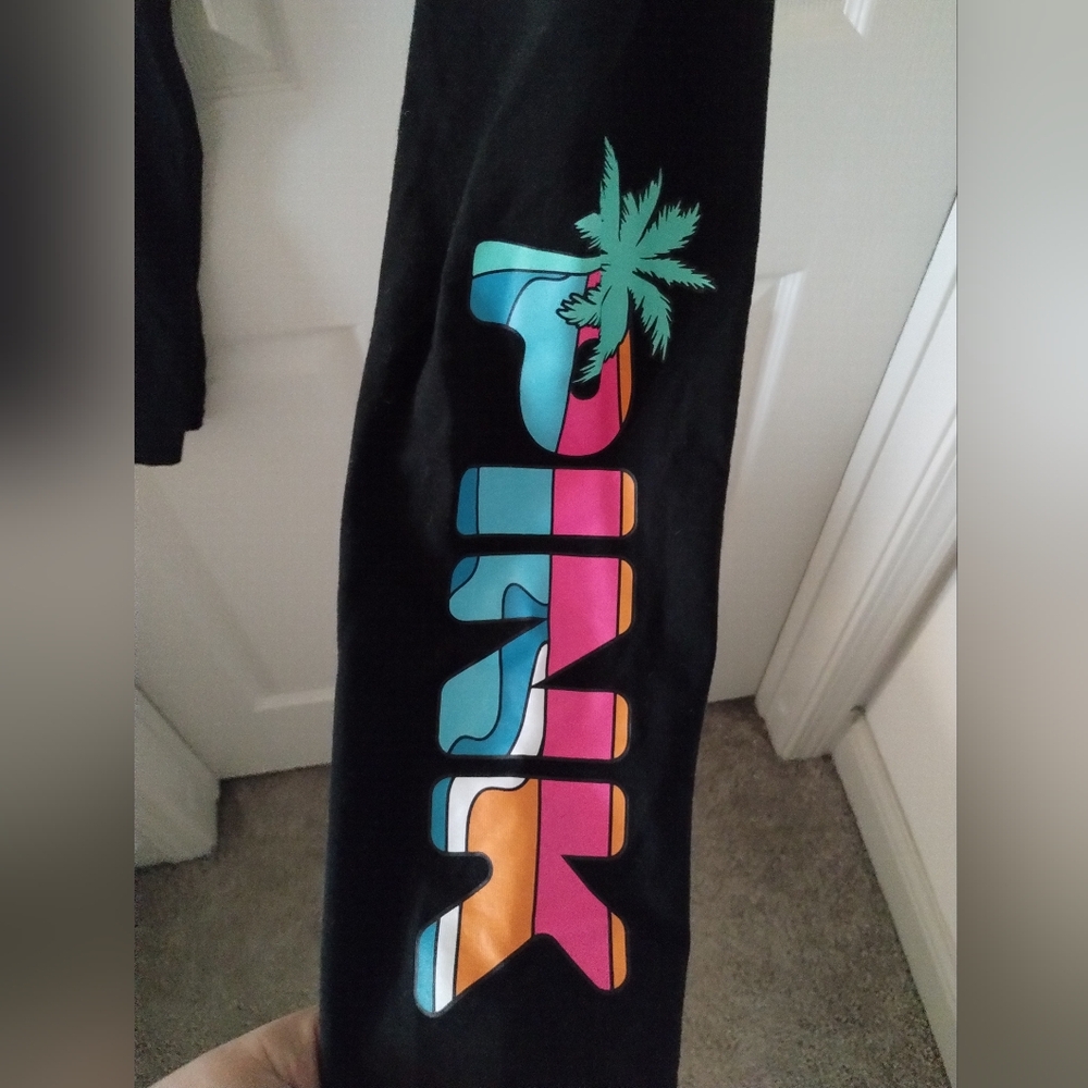 PINK Victoria's Secret Black Tropical Foldover Leggings Size XL